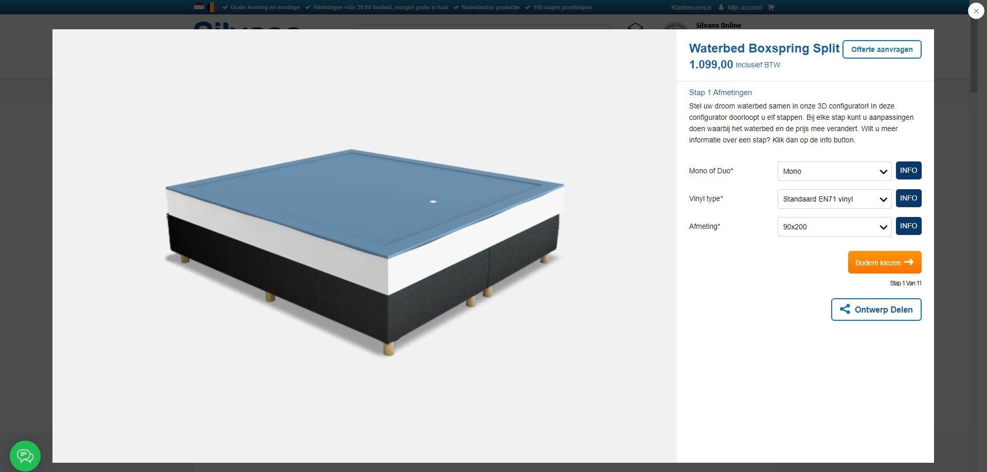 Waterbed configurator, waterbed zelf samenstellen